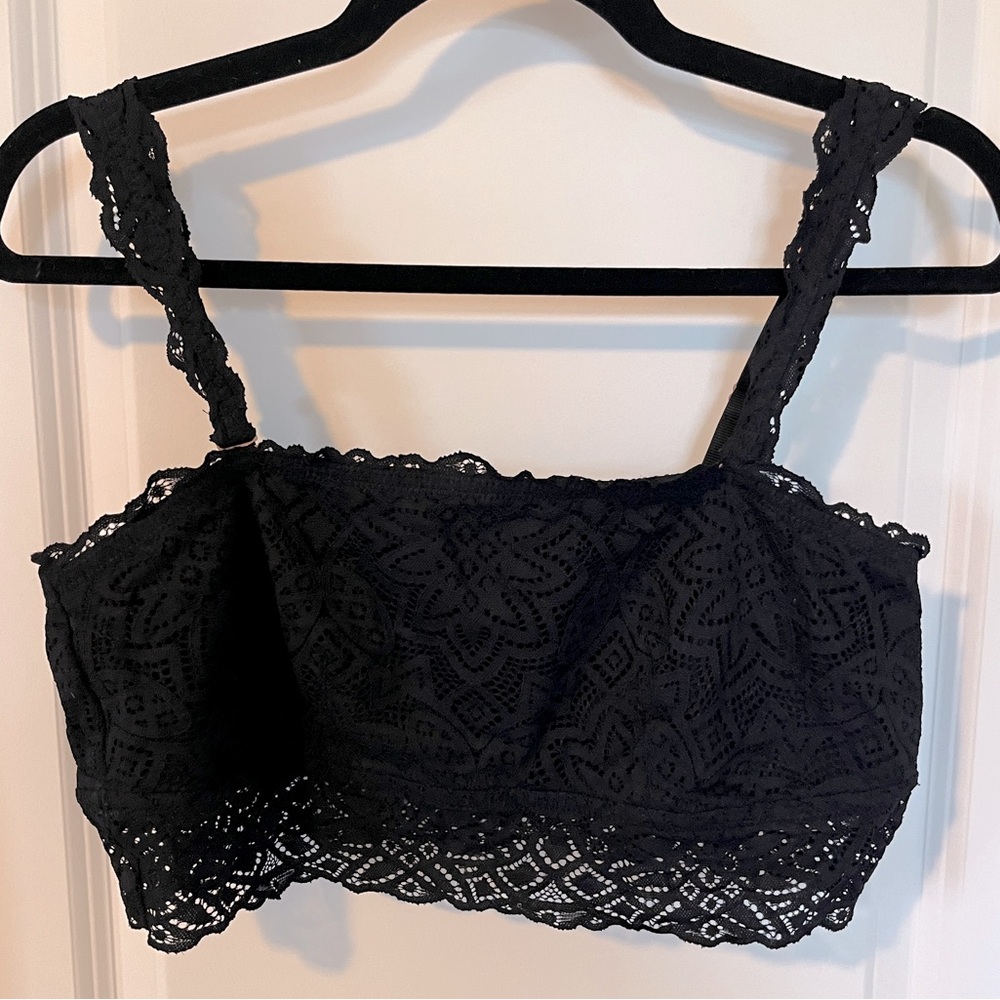 Aerie Black Lace Bandeau Bralette w/Removable Straps Size XL